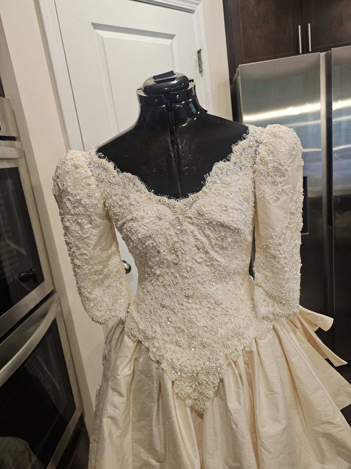 MoriLee Champagne Silk Beaded Sequin Ballgown Wedding Dress 4