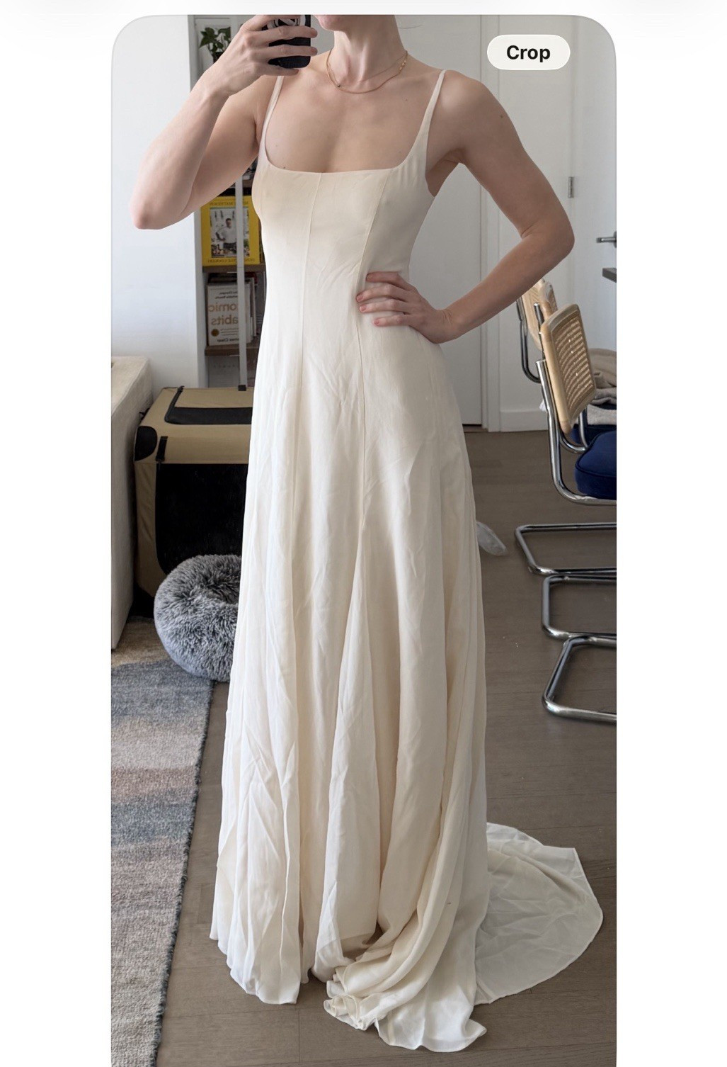 Reformation Ivory Square Neck Sleeveless A-Line Dress Zipper Back Train Size 6