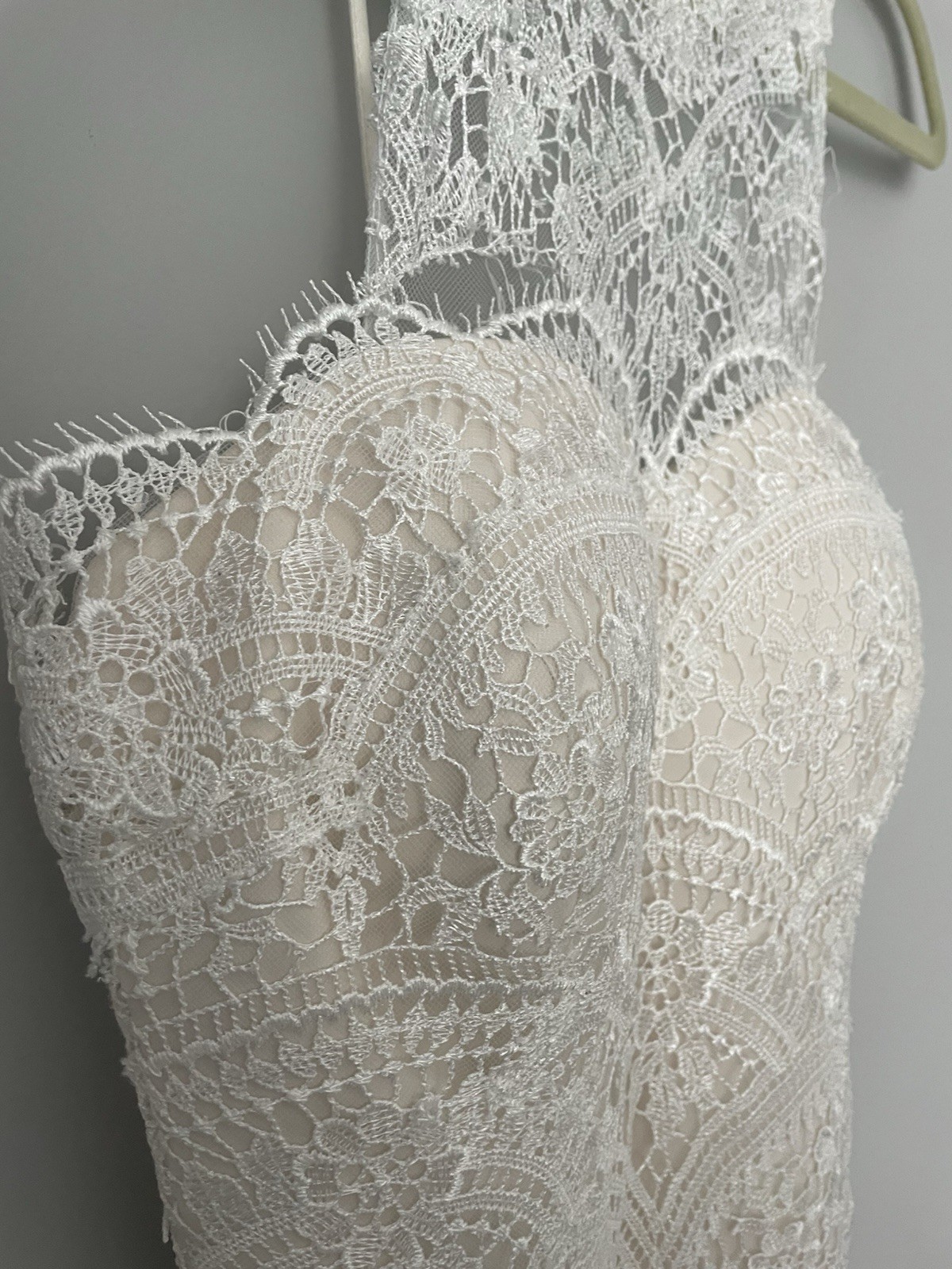 Ivory Lace Wedding Dress High Neck Thin Strap Backless Beach Boho Cottagecore