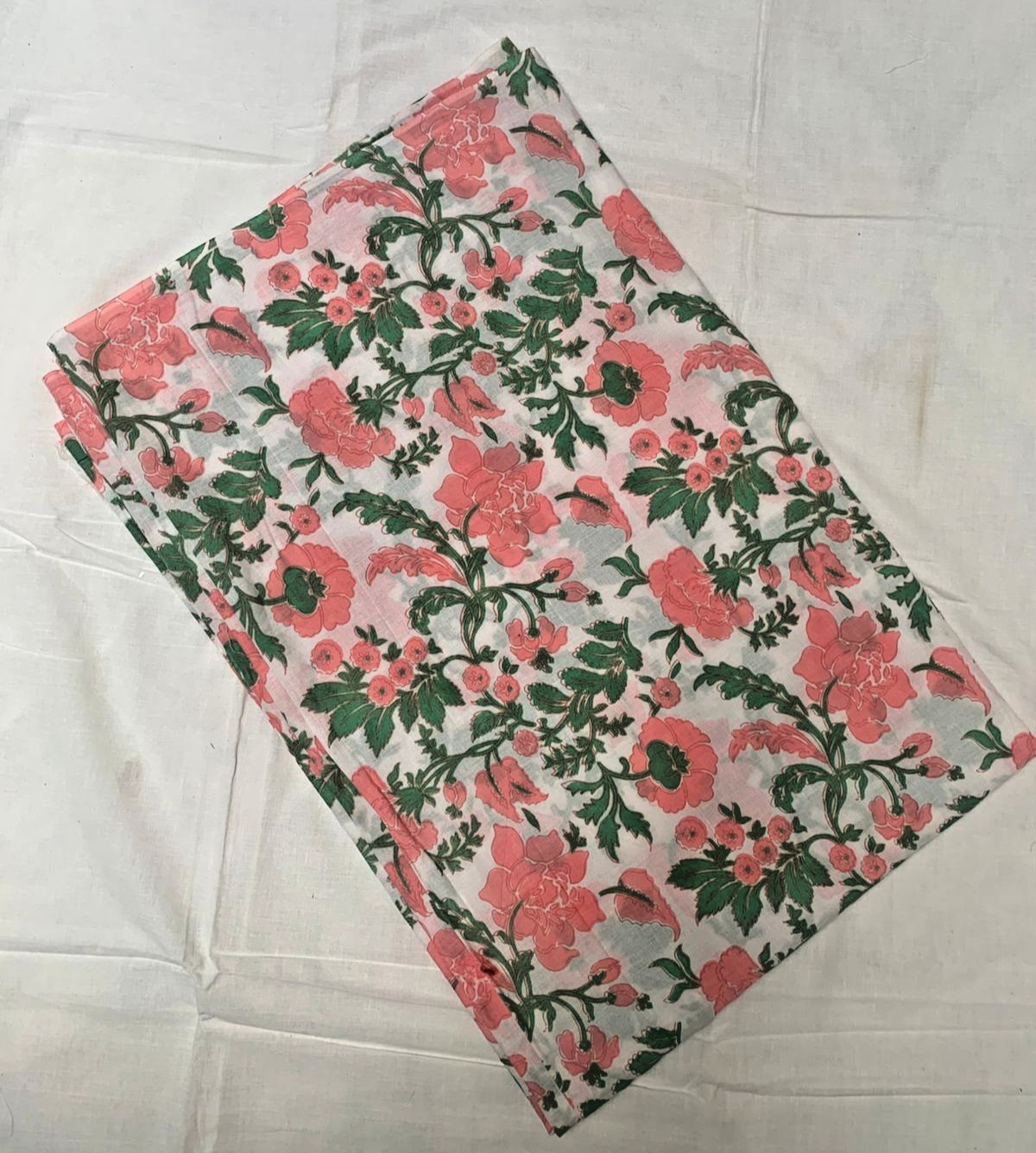 100%Cotton Handblock pink and Green Floral Print Cotton Fabric 100% Washable