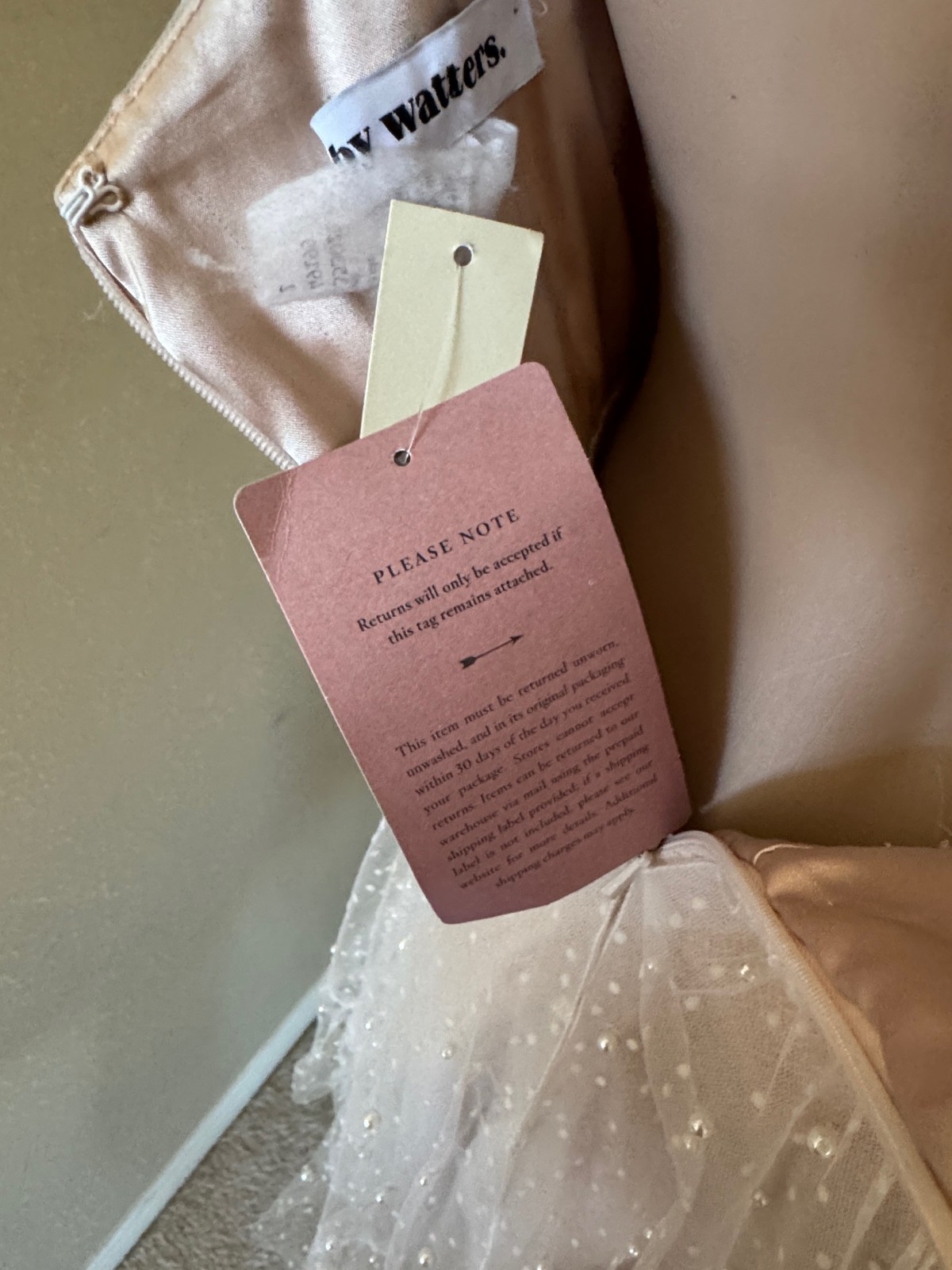 By Watters Macaron Ivory Blush Bridal Wedding Puff Sleeve Mini Dress sz 2 NWT