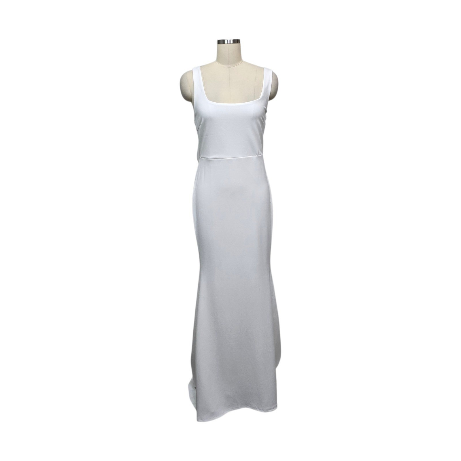 NWT Lulus White Square Neck Bow Back Mermaid Maxi Dress Bridal Gown Size Large