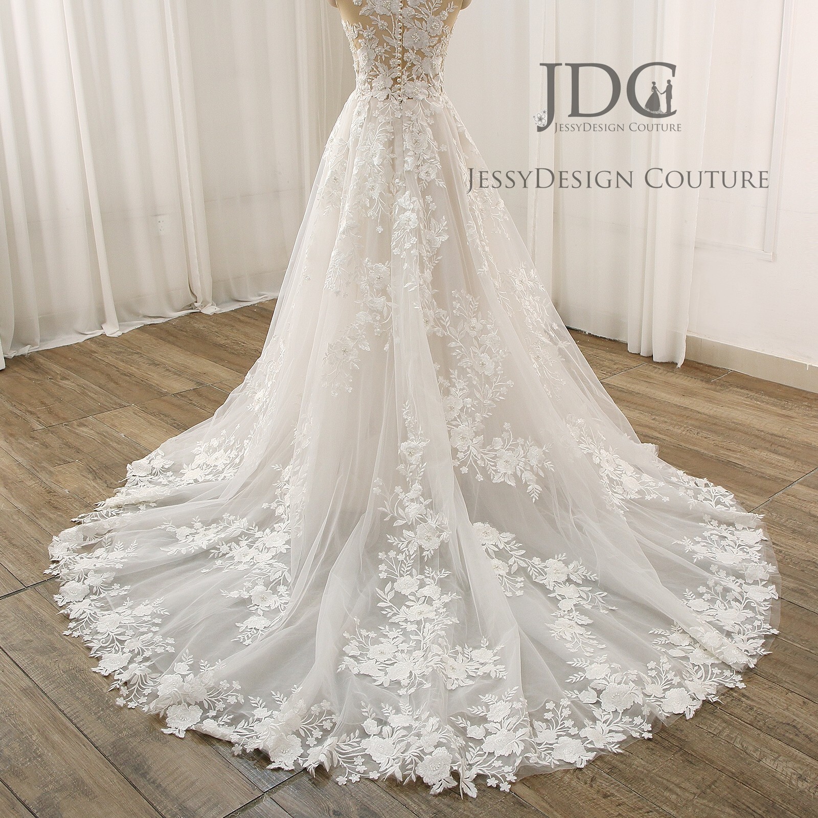 Luxurious Beaded Floral Lace Wedding Dress Bridal Gown 2-28W Custom made Pearls