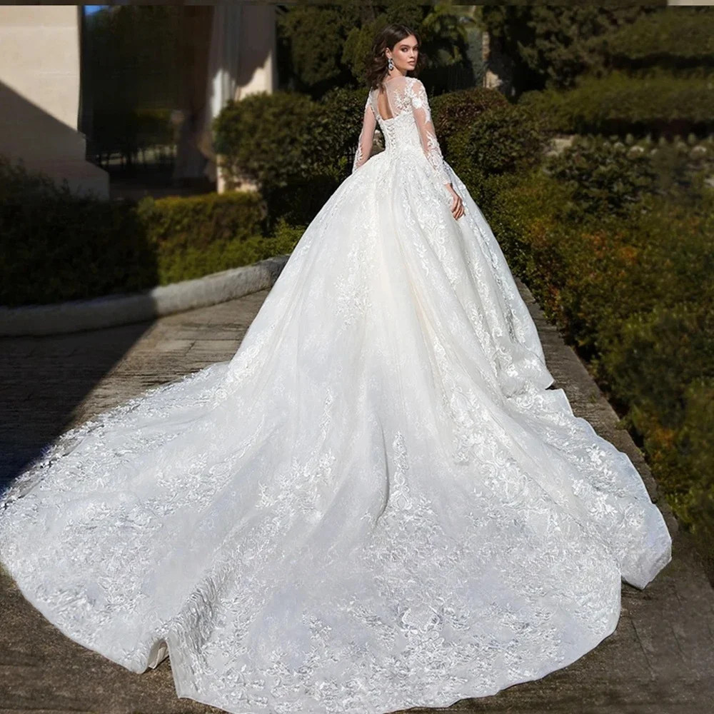 Custom Ashley Carol Wedding Dress Long Sleeve Bride Dress Crystal Lace Appliques