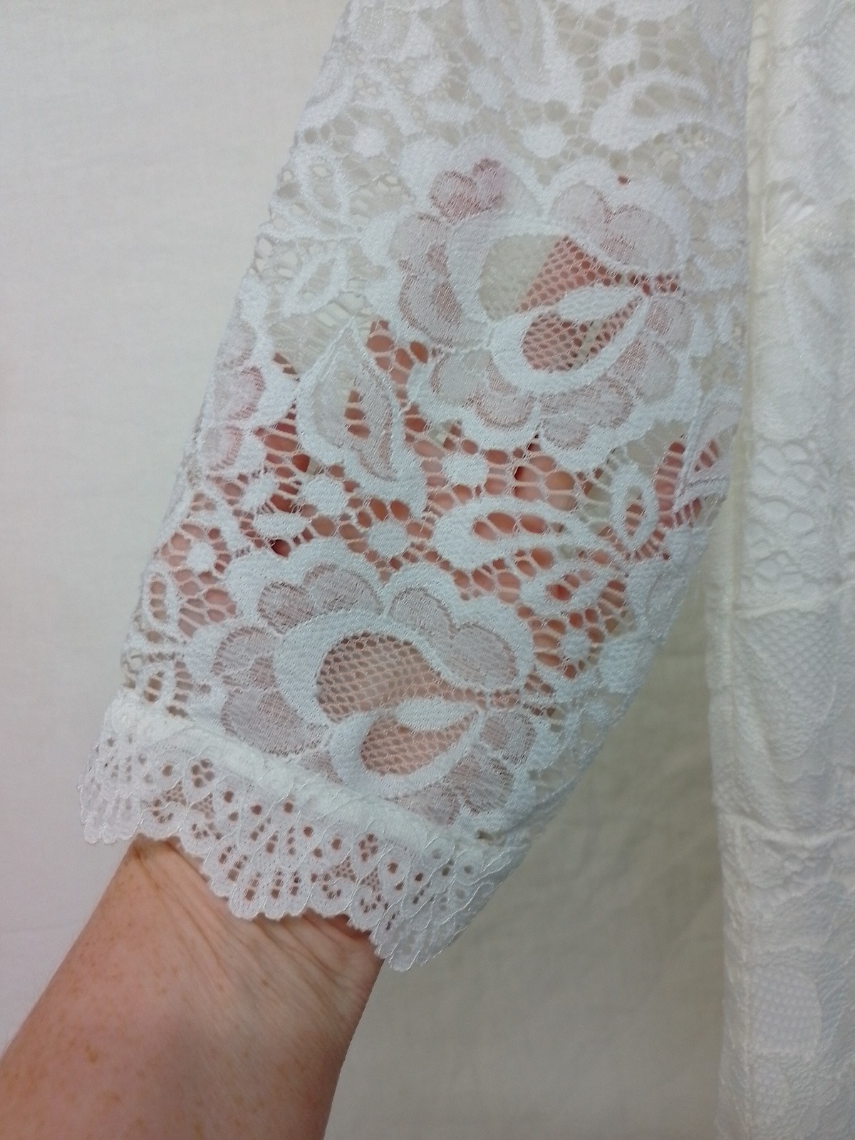 White Lace Size L Vow Renewal Jasambac Dress White 3/4 Sleeve Mid calf Length