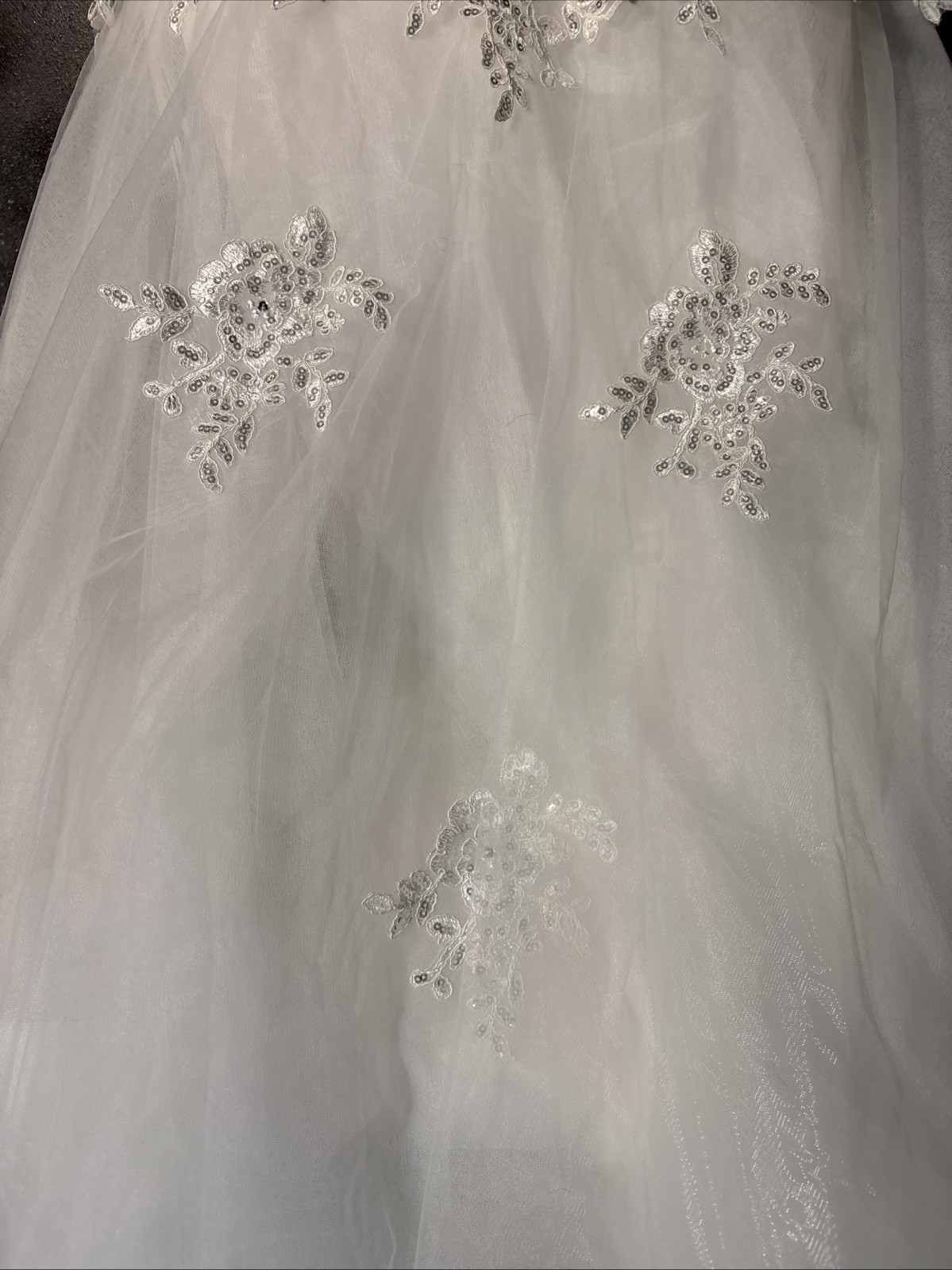 White Beaded Tulle Strapless Wedding Dress Gown Corset Tie Open Back Train Sz 4