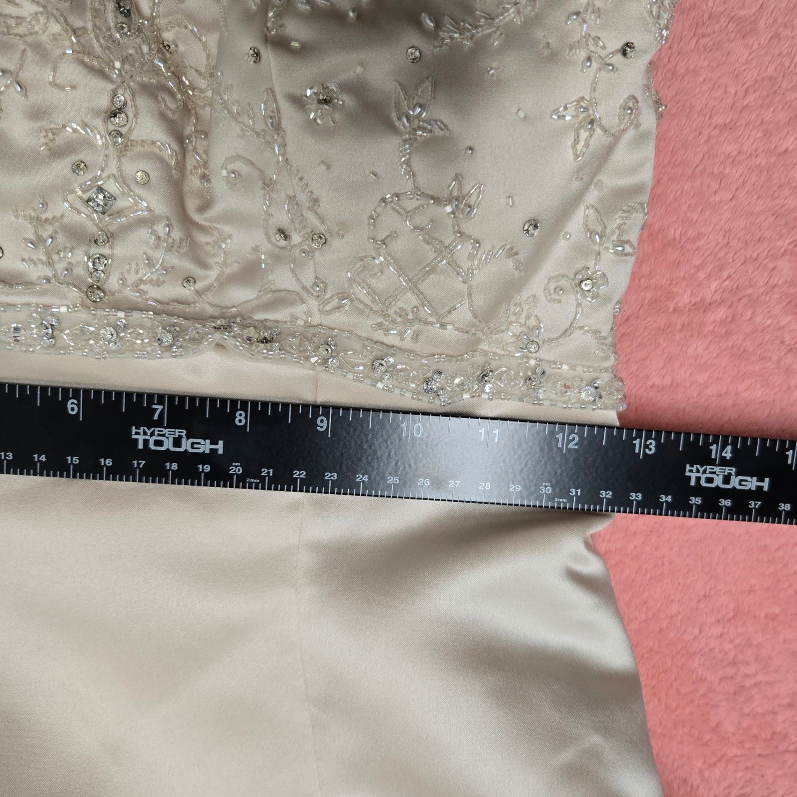 Mori Lee Champagne Satin Beaded Strapless Wedding Dress Gown Train Size 4 Used