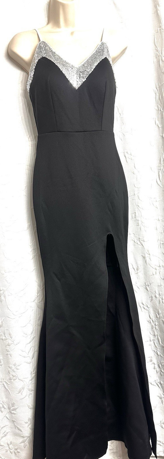Miss Ord NWT Black Silver Sequin Top Corset, Sleeveless Maxi Mermaid Dress Small