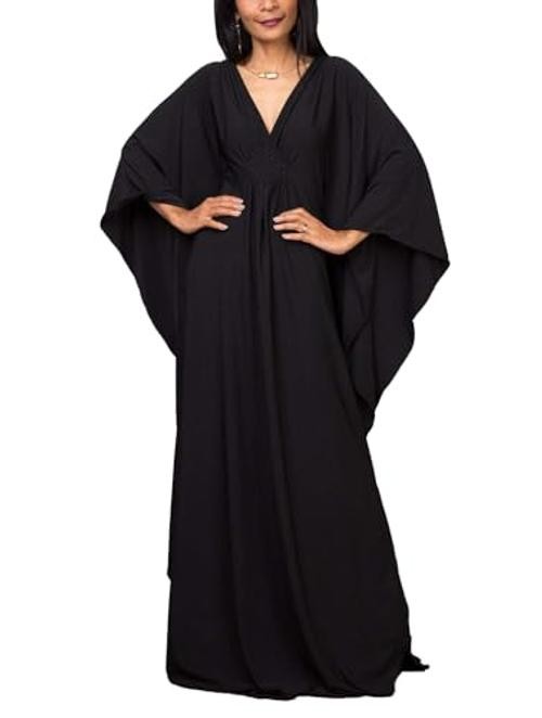 Caftan Dresses for Women Solid Color Plus Size Beach Dress V Neck Cover Up