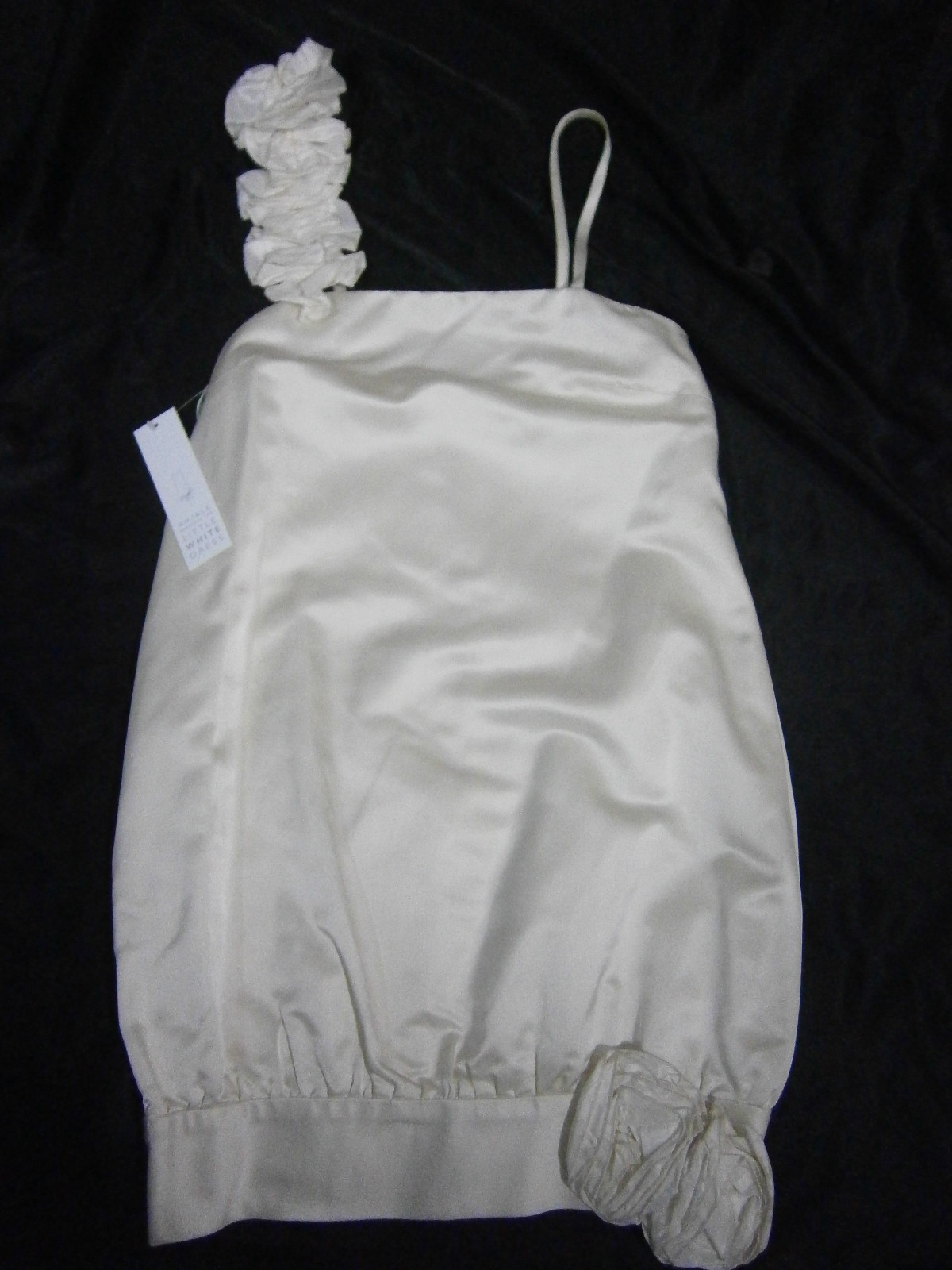 AMSALE WEDDING GOWN SHORT DRESS SIZE 6 IVORY SILK HAND TRIMMED USA CUFF BOTTOM