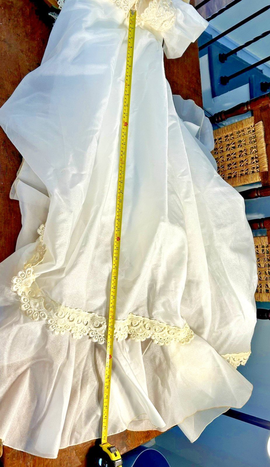 Beautiful Vintage Wedding Dress With Veil, train, lace, back buttons and zipper
