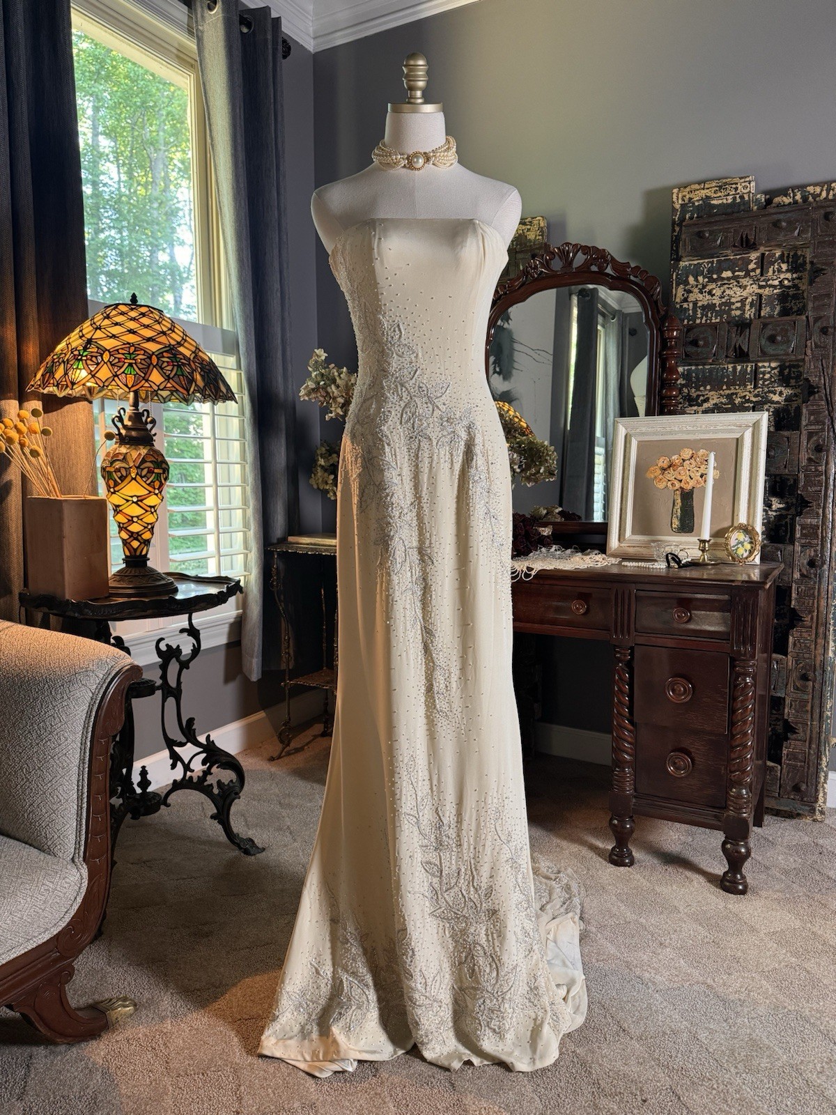 VTG Stephen Yearick Couture Strapless Embellished Wedding Gown – Ivory