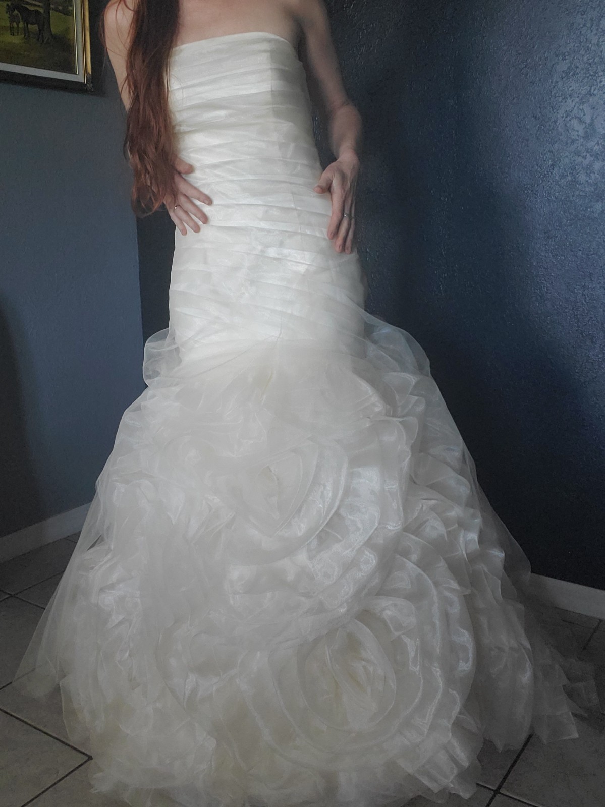 Champagne Wedding Dress Gown Corset Tulip Mermaid Trumpet Ruffles Tulle OOAK