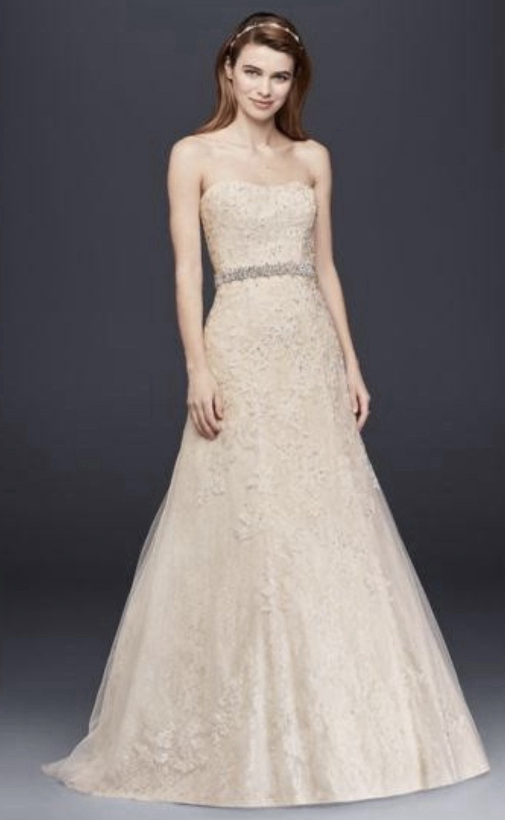 Jewel by David’s Bridal Strapless Sweetheart A-Line Lace Beaded Corset 12