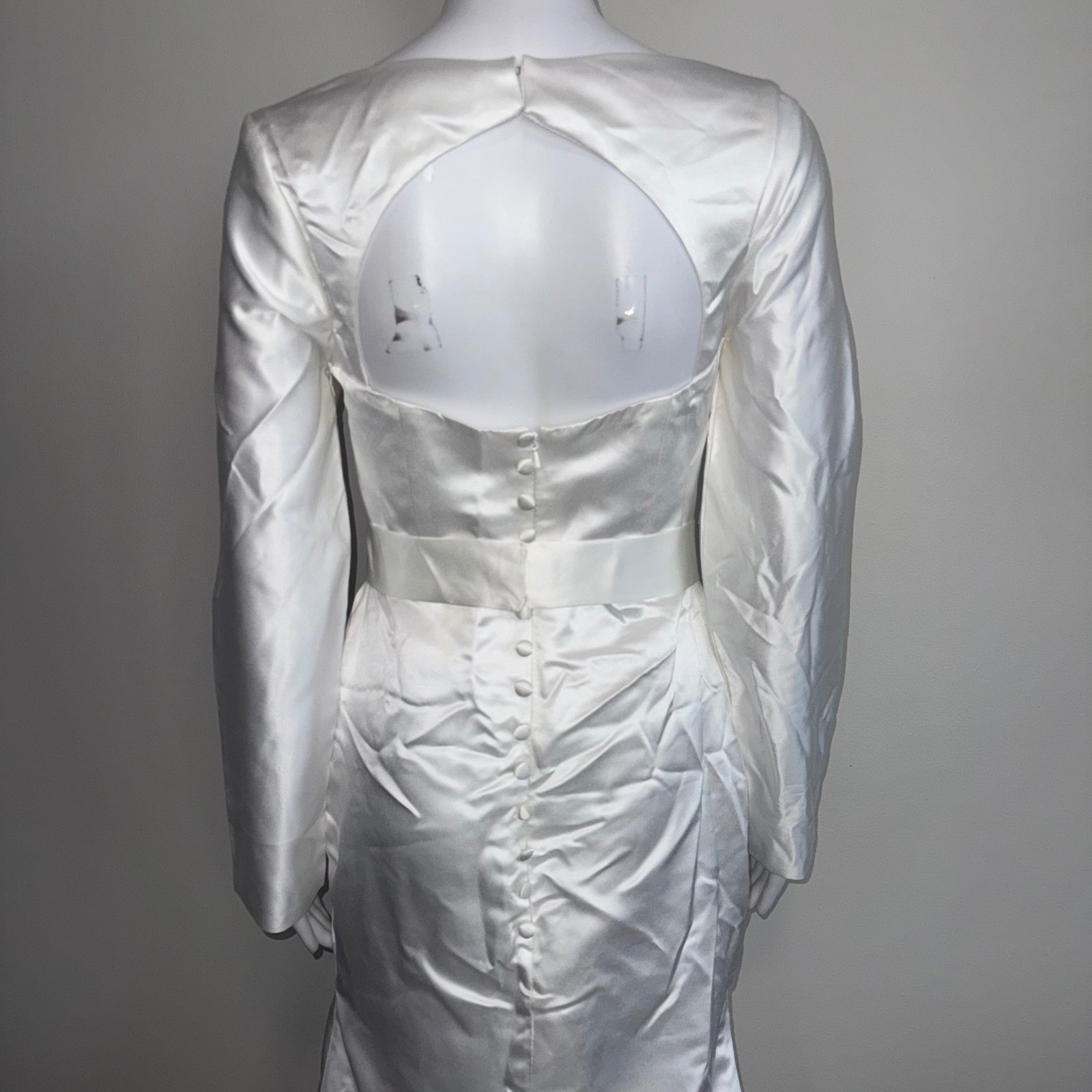 Hebeos White Satin Wedding Gown Square Neck Open Back Mermaid Bridal Dress XS