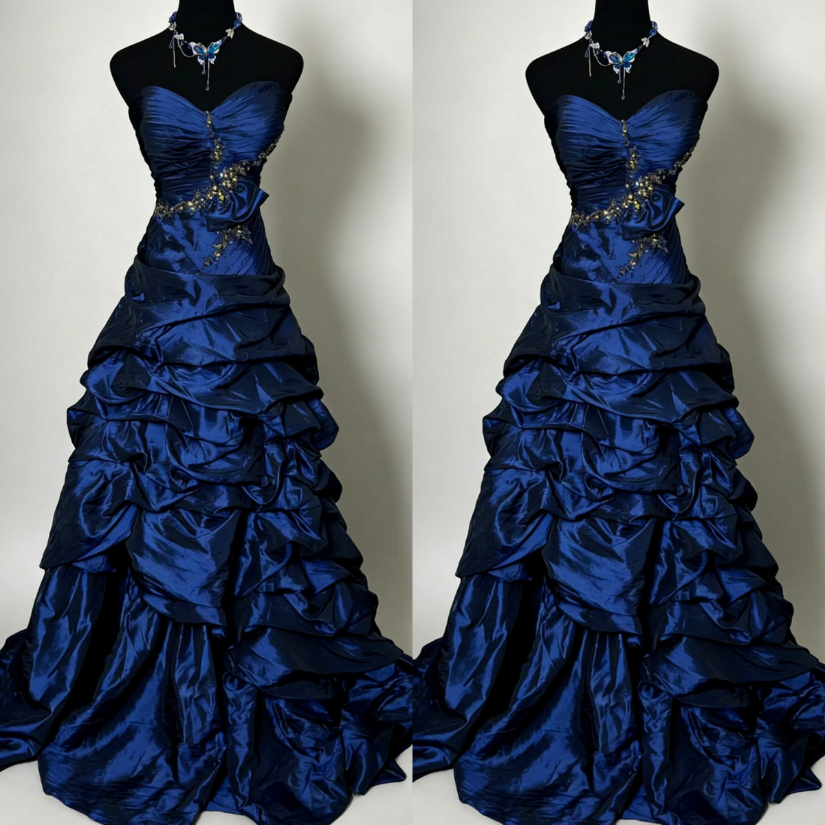 Taffeta Vintage Wedding Dresses Navy Blue 1960s Ruffles Lace up Bridal Gowns
