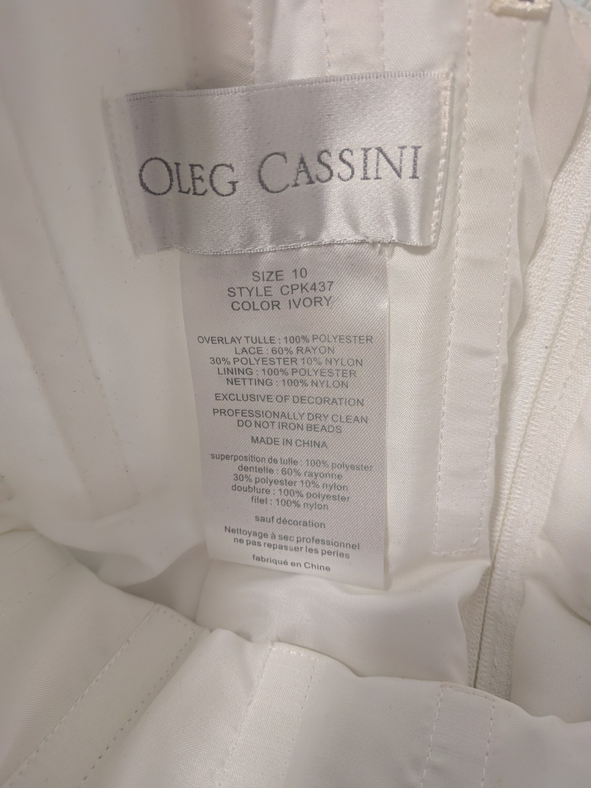 Oleg Cassini Tea Length Wedding Dress, Ivory, Size 10, Beaded Details