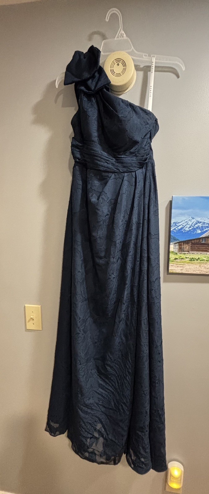 Azazie Easton One Shoulder Dark Navy Jacquard A-Line Formal Dress $249 retail