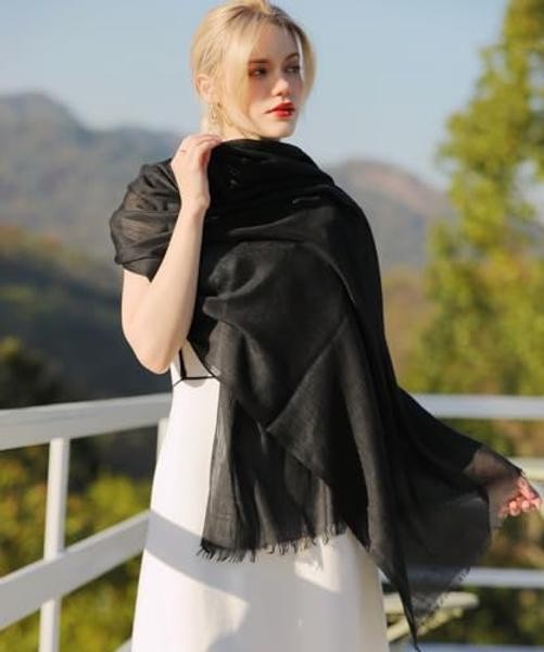 Lightweight Gauze Linen Feeling Shawl Wraps for Women Shawl Wraps – Black