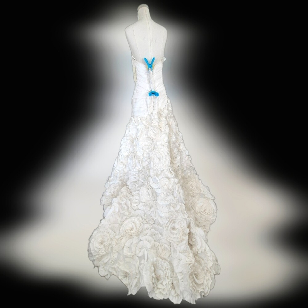 Galina Signature Ivory Strapless Embellished Floral Applique Bridal Gown Sz 16