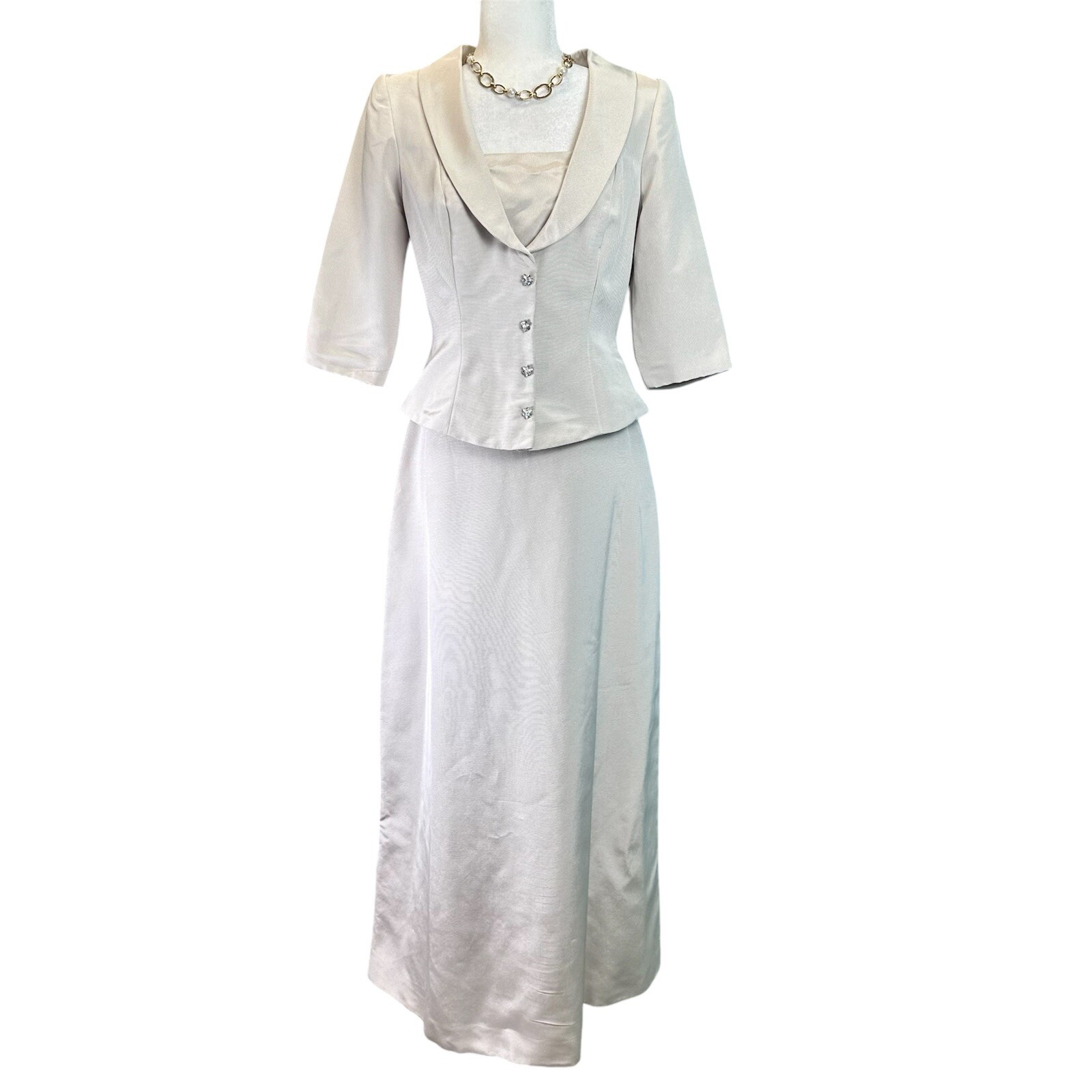Vintage Formal Wedding Two 2-Piece Watters & Watters Modern Size 8 Ivory Satin