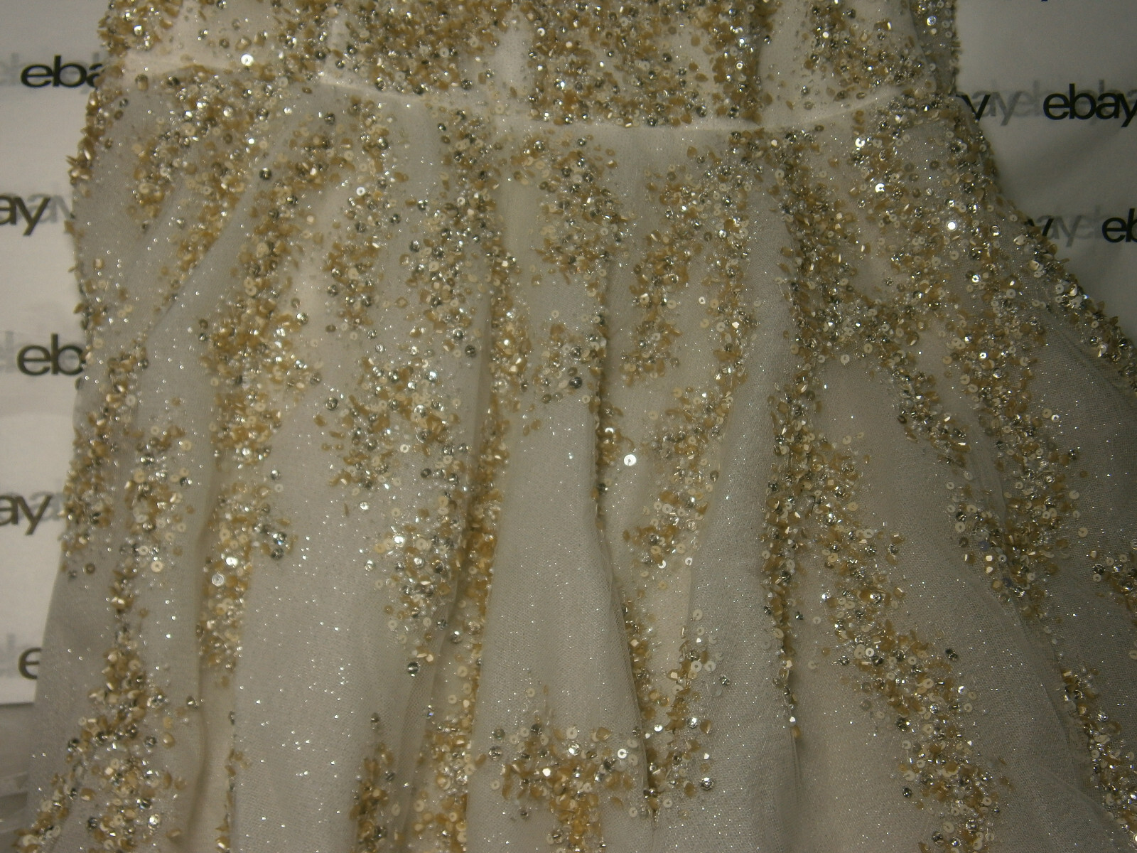 Allison Webb 4953 Marcella Wedding Dress 10 Ivory Silver Gold Sparkle Illusion V