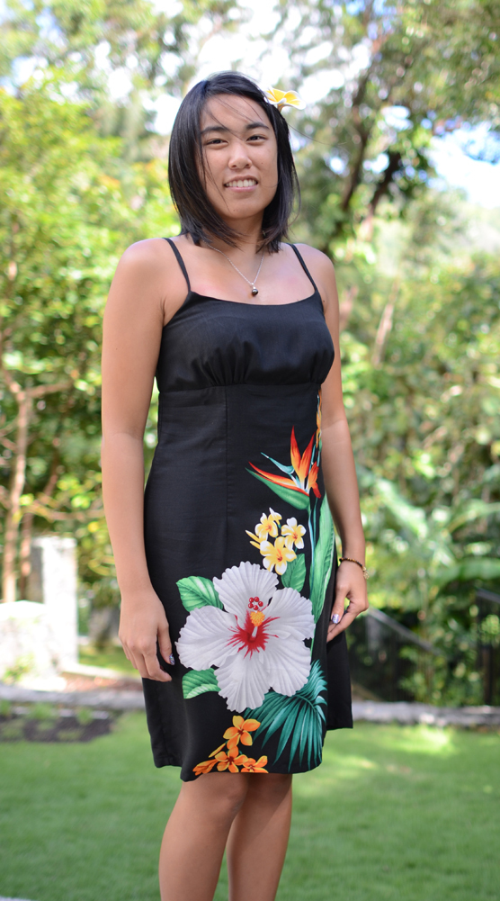 Hawaiian Short Rayon Blue Tropical Flower Ladies Spaghetti Sundress-S-2XL