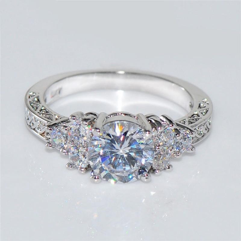 Silver Engagement Ring Women White Zircon Bridal Wedding Anniversary Jewelry