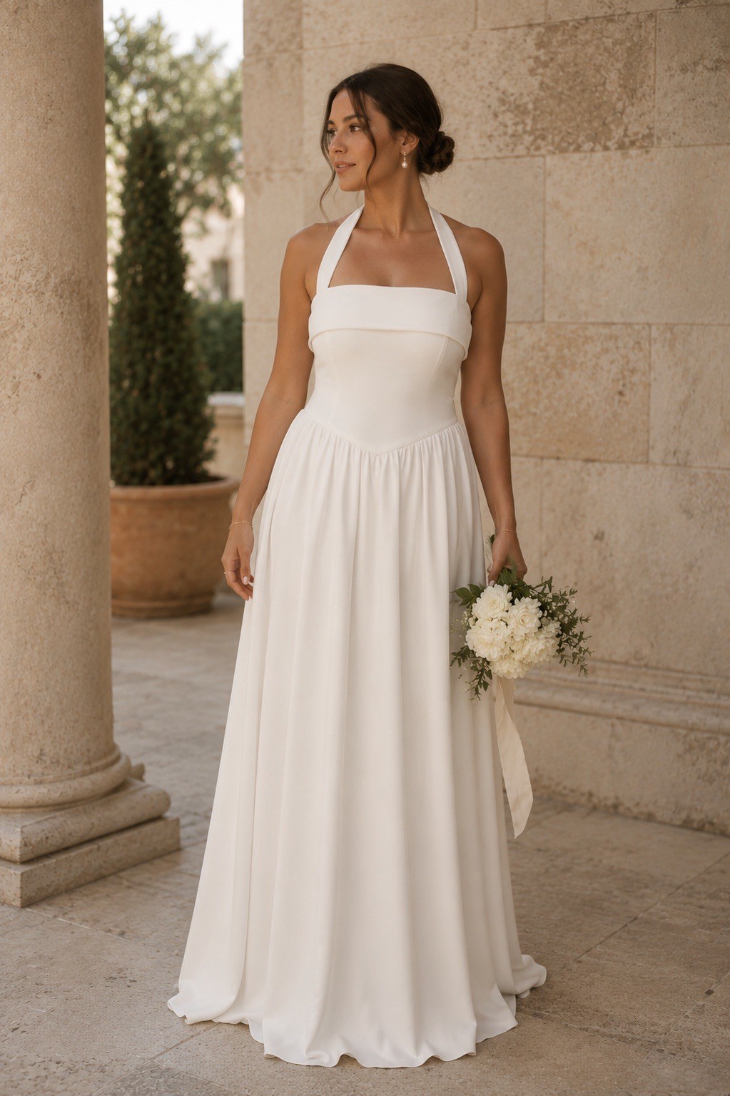 Lulus Telia Wedding Dress Sz Large White Halter Basque Waist Maxi Minimalist