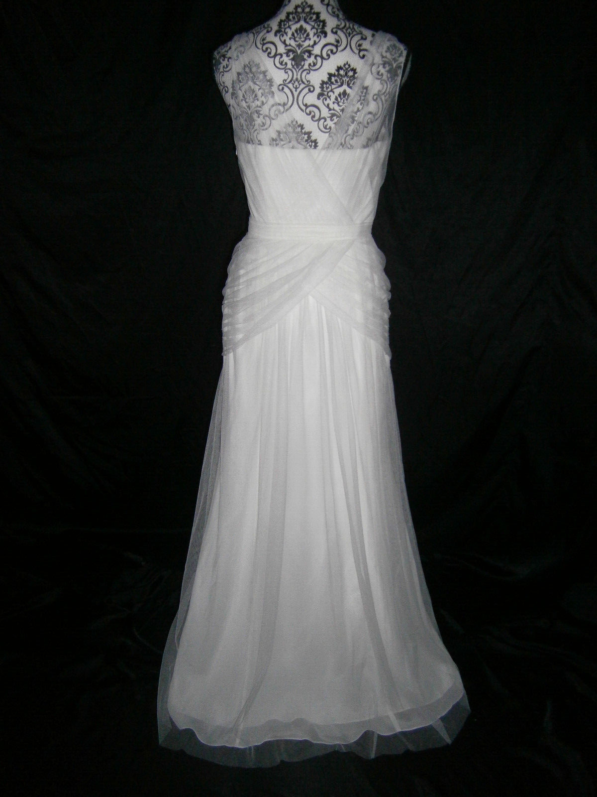 Barijay 200 Wedding Dress Ivory 8 Sheath Swarovski Crystal Tulle Ruching NWT