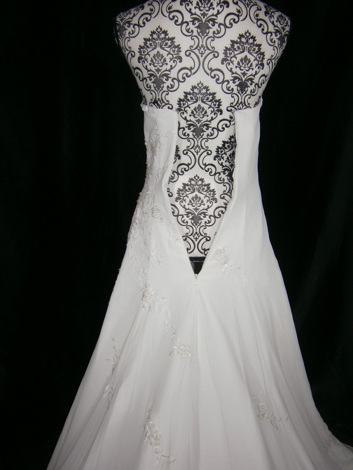 D. Michalik Wedding Dress Off-White Chiffon Strapless Beaded Gold Sequins Train