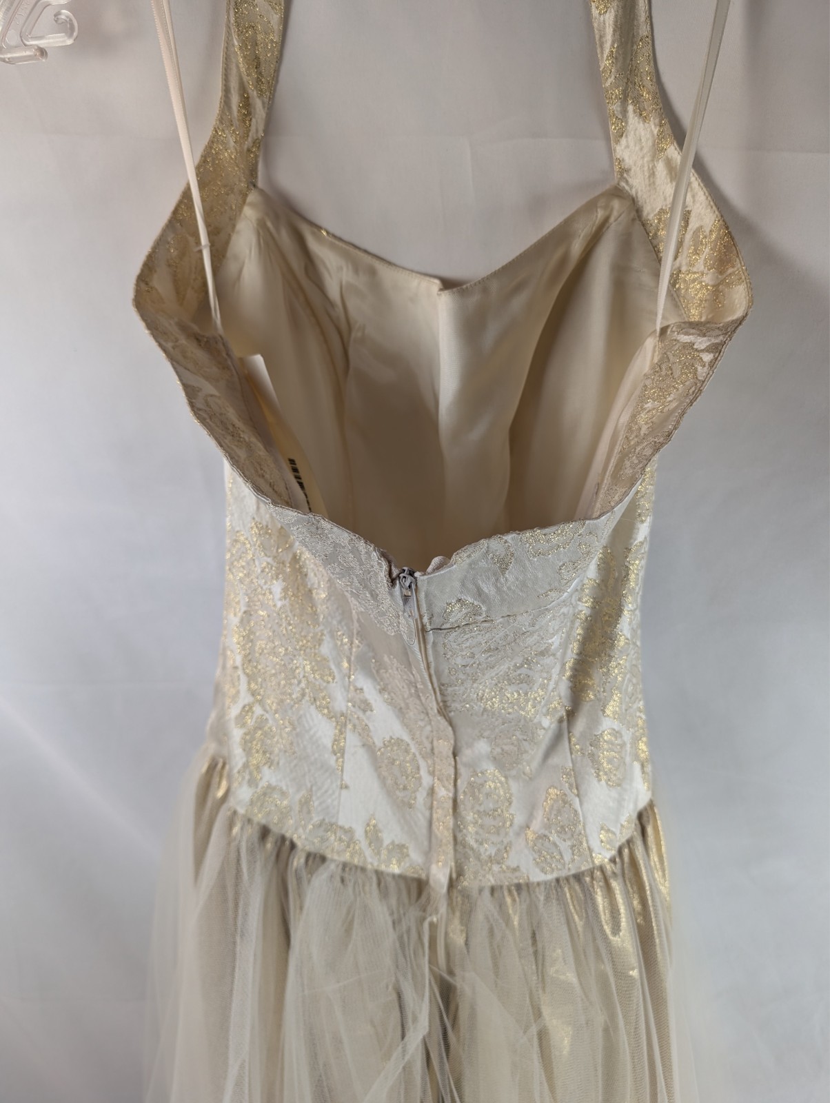 Loralie Ivory Gold Jacquard Halter Wedding Gown 40s 50s Era Layered Tulle Size 8