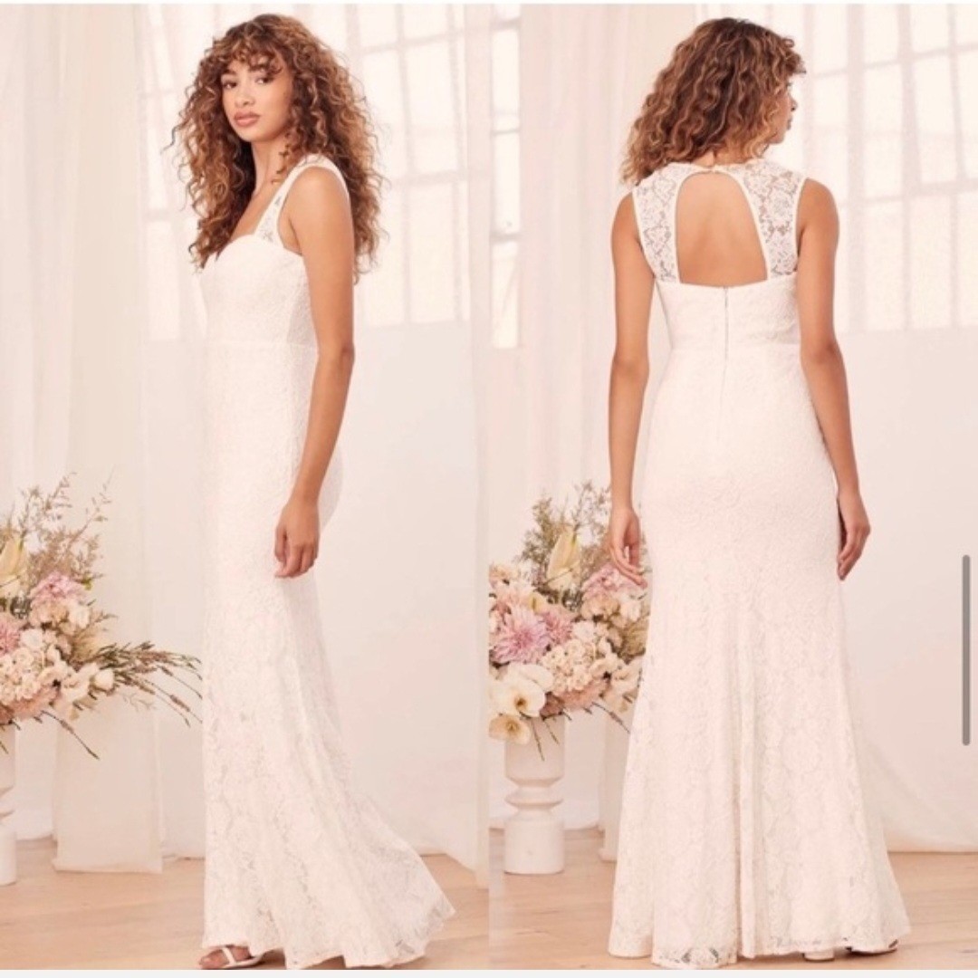 Lulus White Lace Maxi Dress Sweetheart Keyhole Back Mermaid Bridal Gown White
