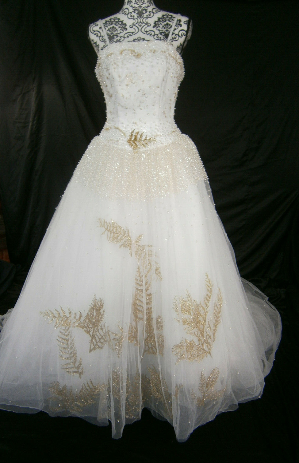 Santa Monica 0 Wedding Dress Ballgown White Organza Tulle Gold Leaves Princess
