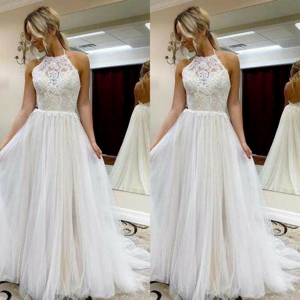 Boho Wedding Dresses Backless Lace Sleeveless A Line Beach Bridal Gown