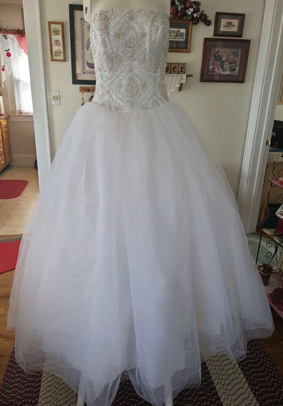 DaVinci Wedding Ball Gown 10 White Silver Beaded Bodice Tulle Skirt #F8134 NWT