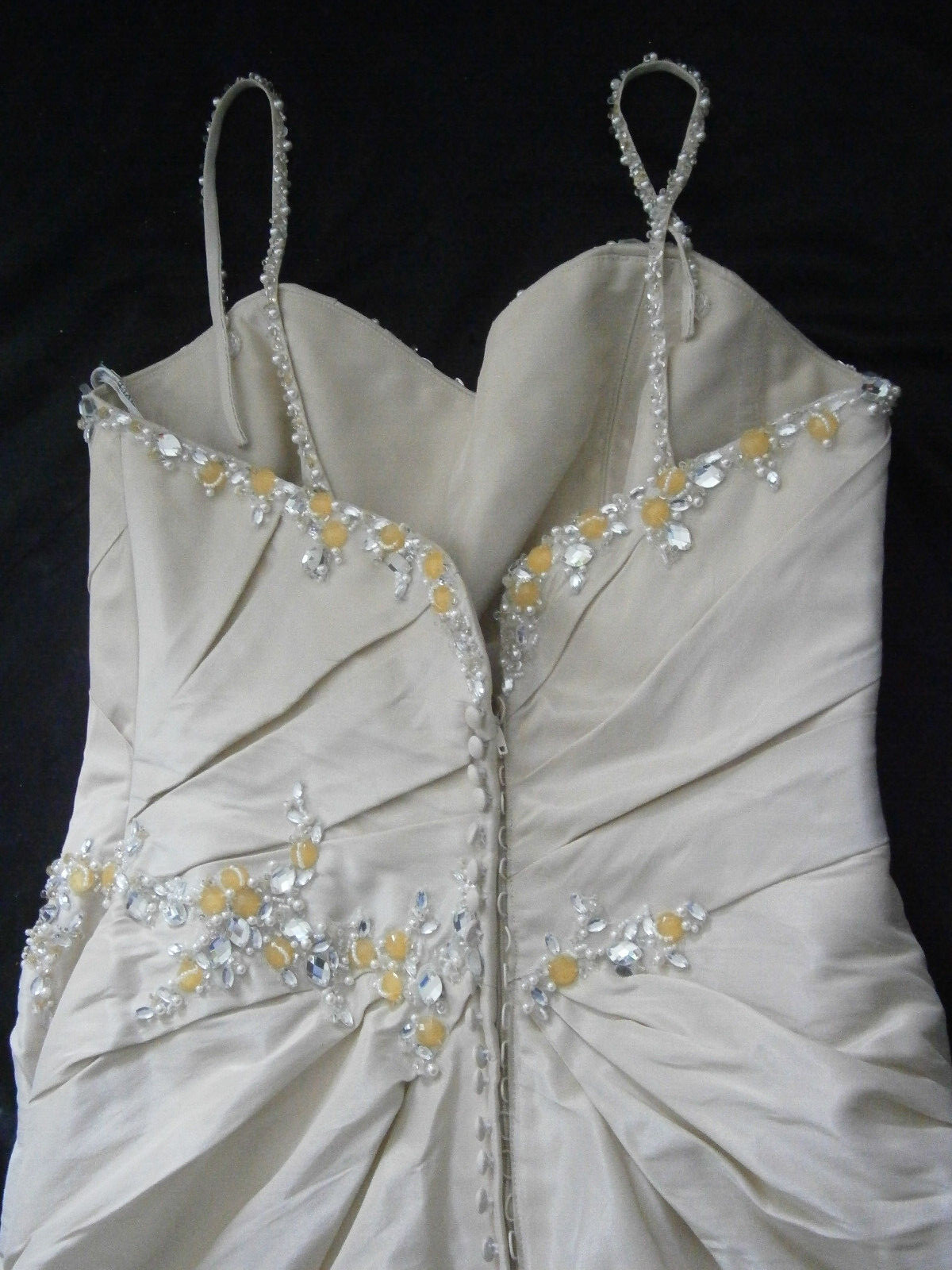 Anjolique Wedding Dress 12 Champagne Yellow Gems Beaded Ballgown Train NWT