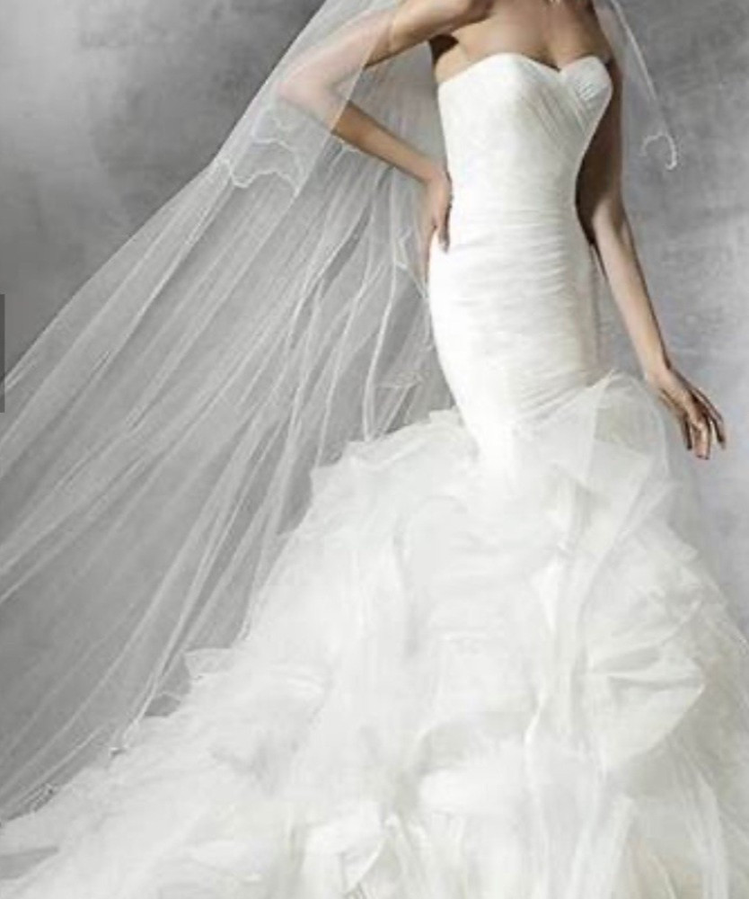Pronovias Mildred Wedding Dress 22 Off-White Mermaid Ruffles Ball Gown Ethreal