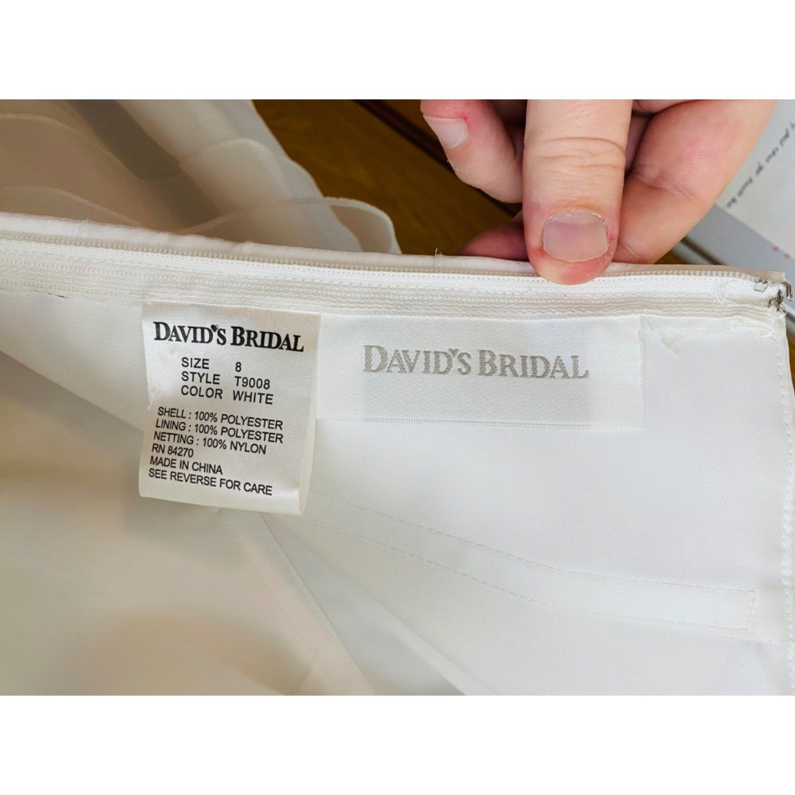 Davids Bridal Organza Wedding Dress Womens Size 8 White Strapless Floor-Length