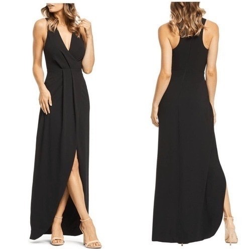 Dress The Population Black Ariel Faux Wrap Sleeveless Gown Maxi Dress XL