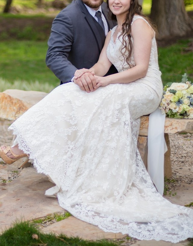 Symphony of Venus Mermaid Lace see through back Wedding Dress sz 10