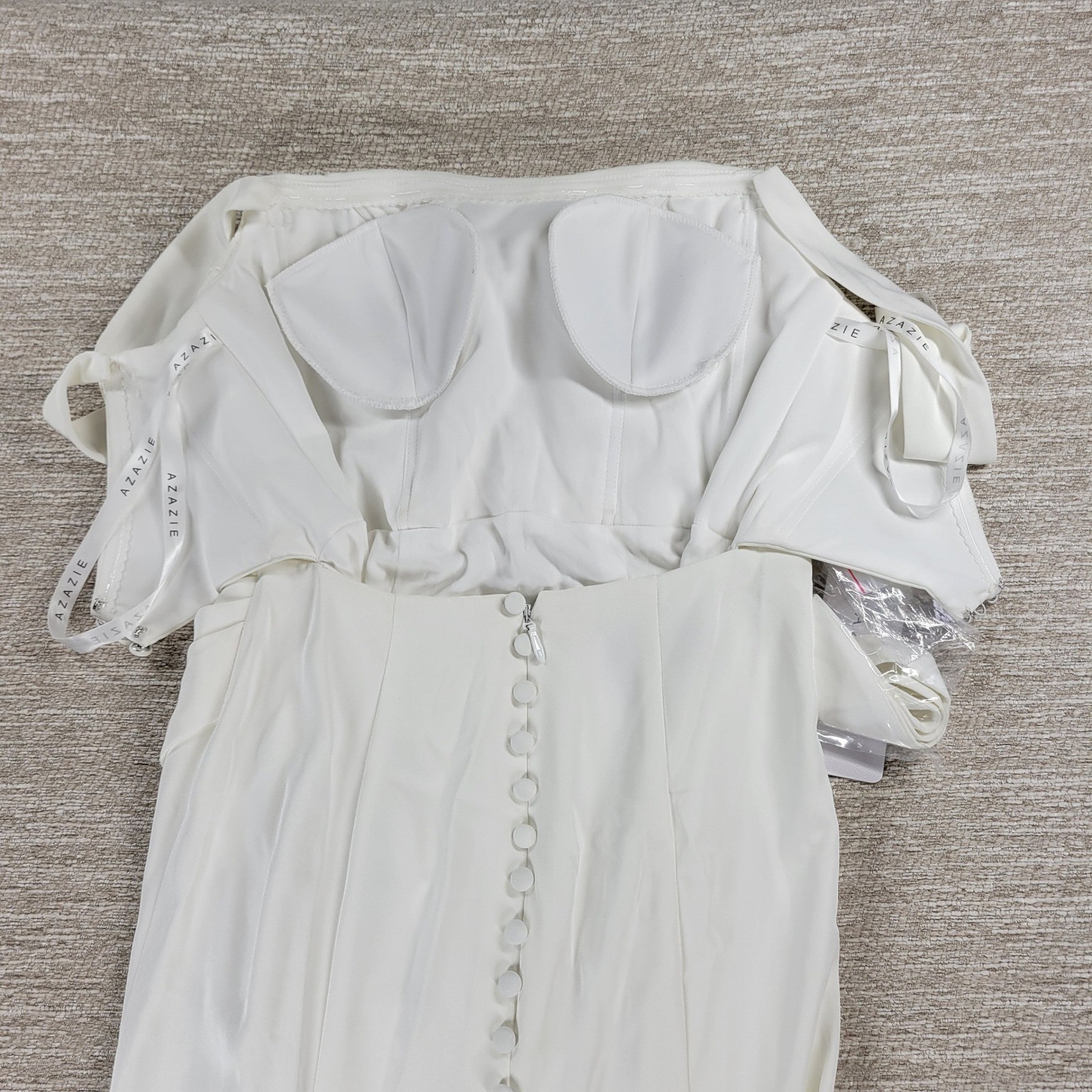 AZAZIE Moonlight Wedding Dress 04 Diamond White Off Shoulder Ruched Button Back