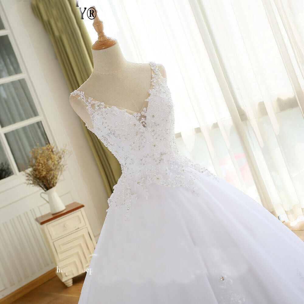 A-Line Princess Wedding Dresses V-Neck Sleeveless Applique Bridal Gowns Custom
