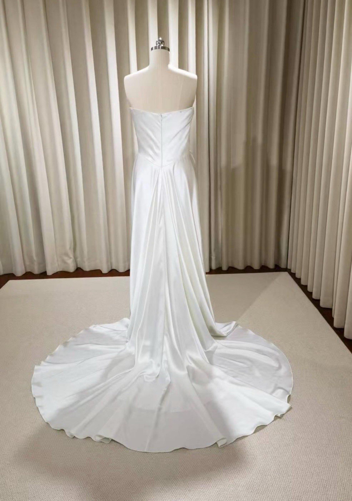 Custom NWT Satin Corset Wedding Gown With Removable Cape And Arm Straps