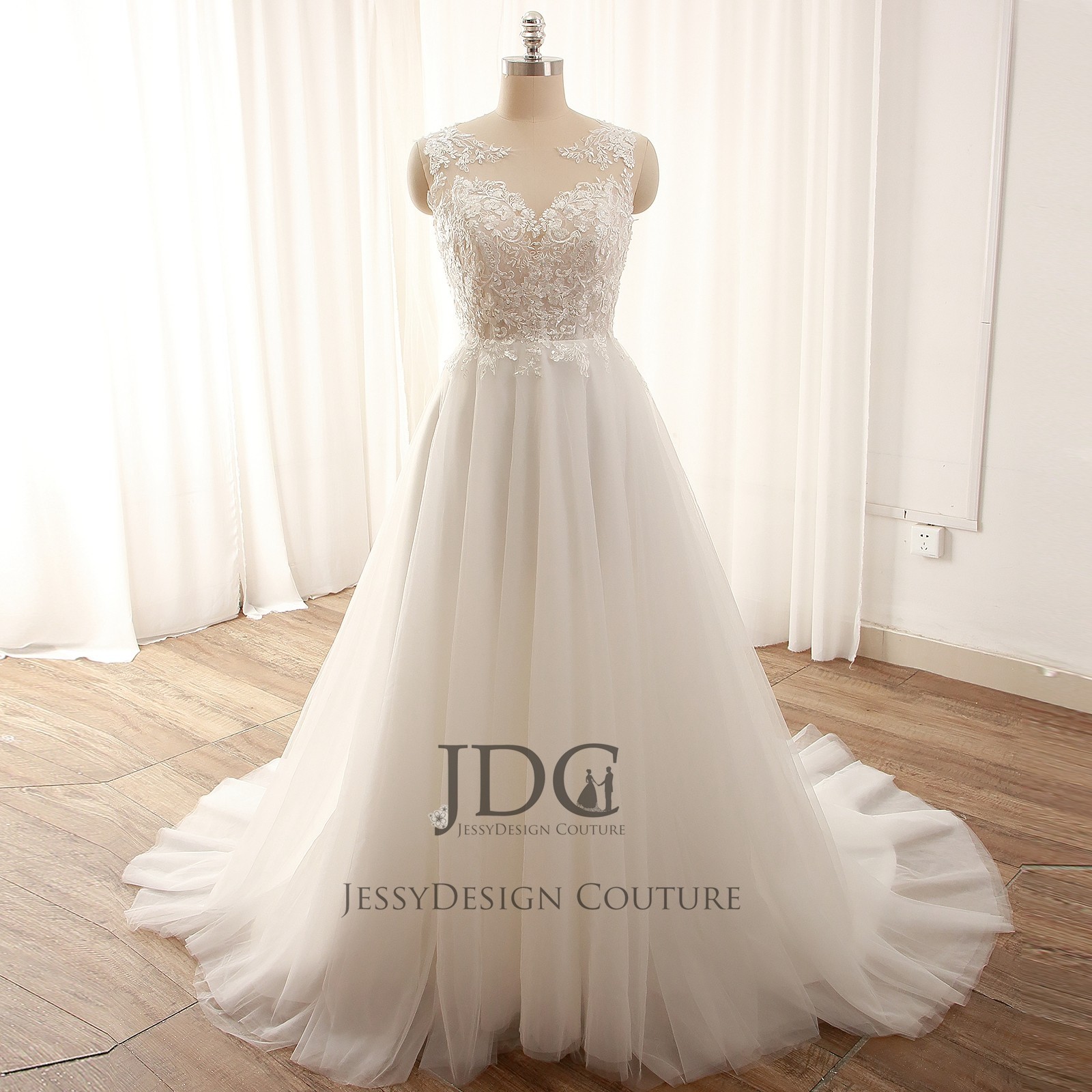 Lace Wedding Dress Custom Made 32-60 Strappy Buttons Ivory Skin Backless