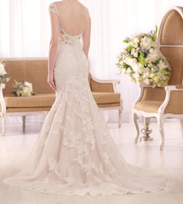 Essense of Australia D2002 Wedding Dress 12 Ivory Blush llusion Sparkle Sequins