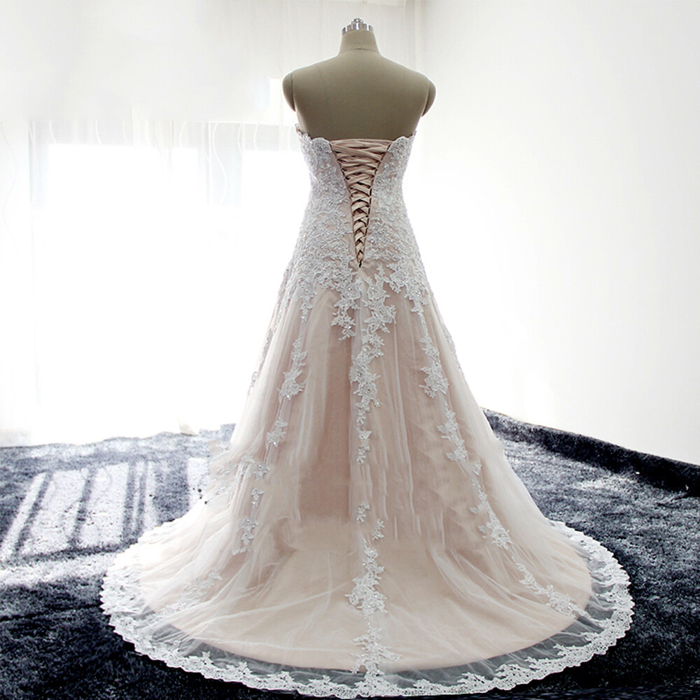 Blush Wedding Dresses Strapless White Appliques Lace Up Sweetheart Wedding Gowns
