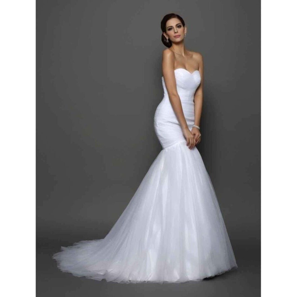 Wedding dress mermaid Sze 8-10 off shoulder fit and flare white bride tulle NEW