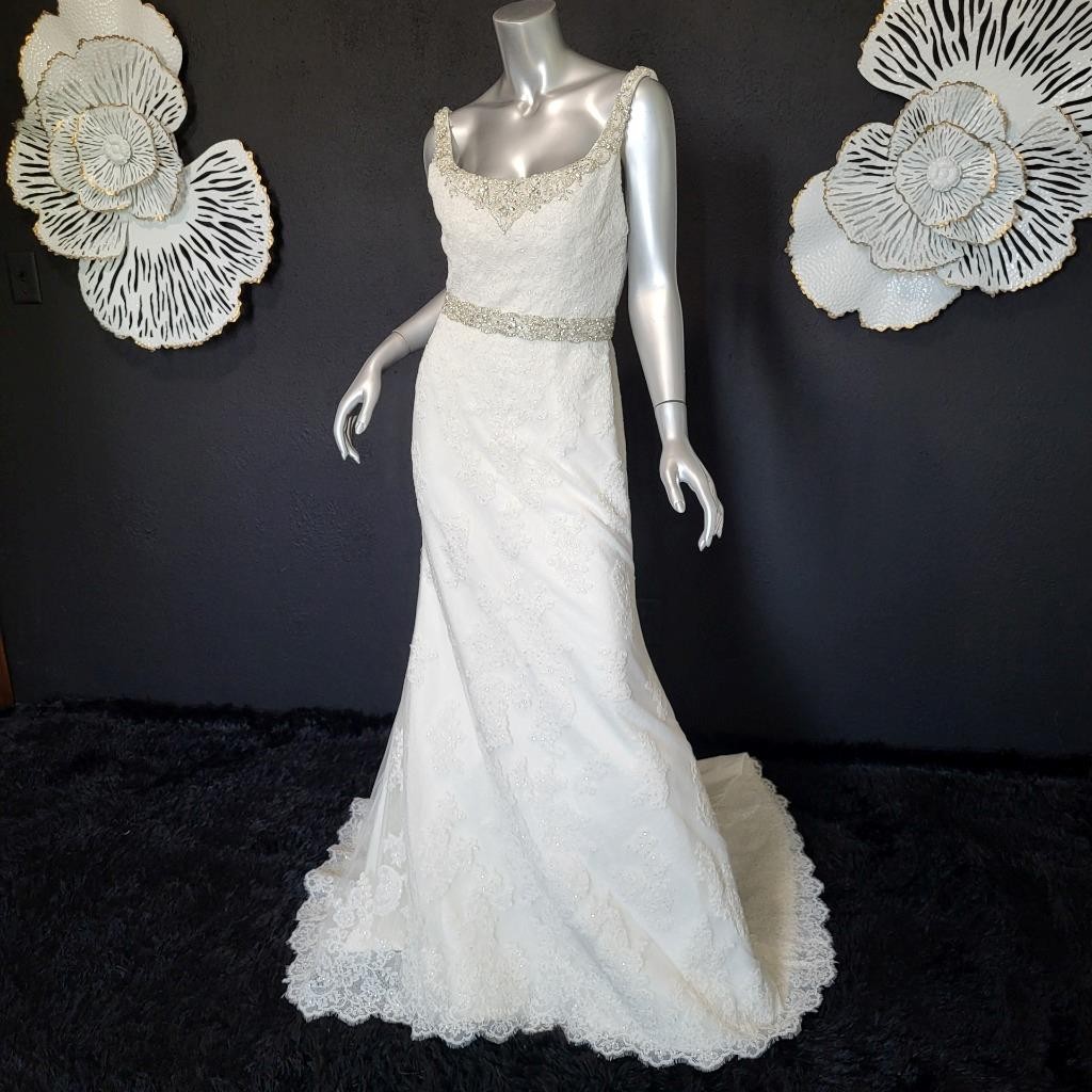NWT~$1355~MORILEE~SZ 6/8~IVORY EMBELLISHED FIT & FLARE WEDDING DRESS GOWN