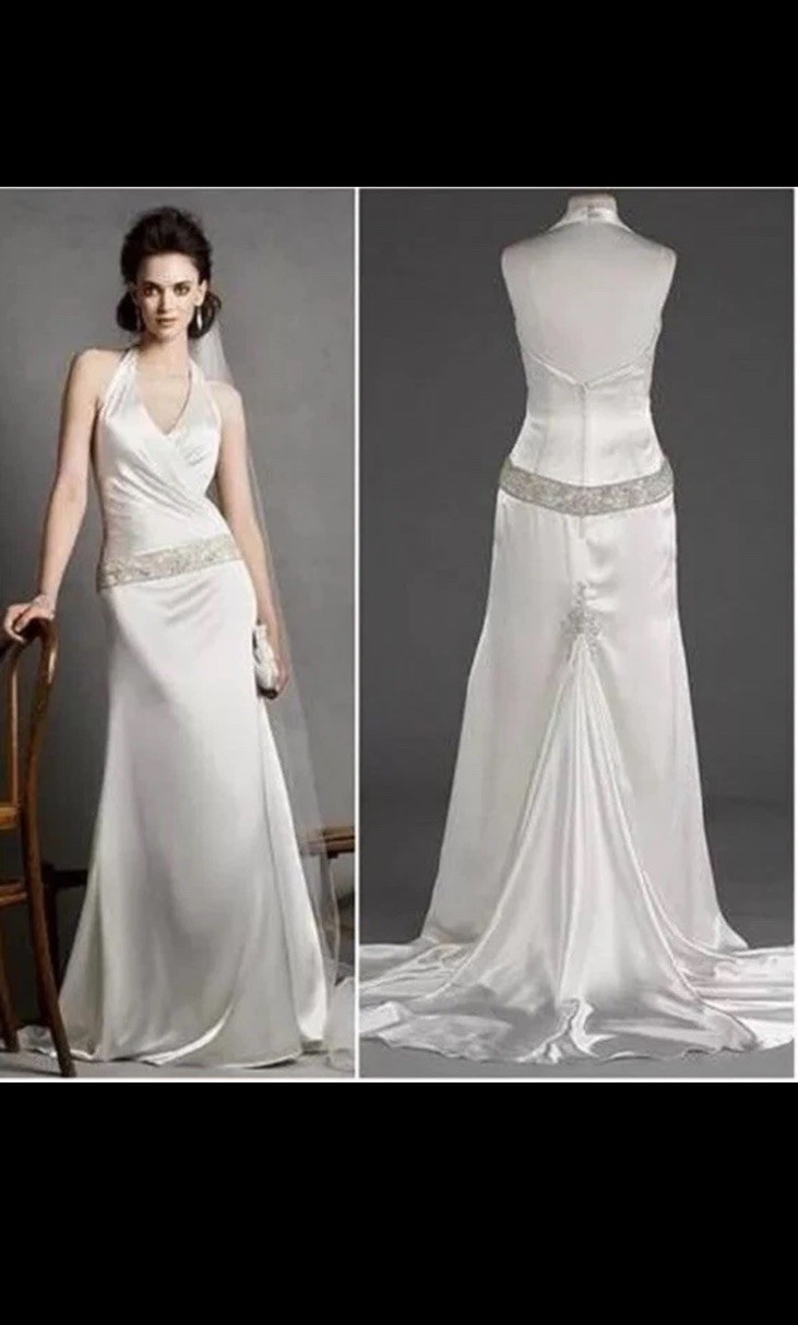 Galina Signature Halter Satin Wedding dress Bustle Train Ivory 10